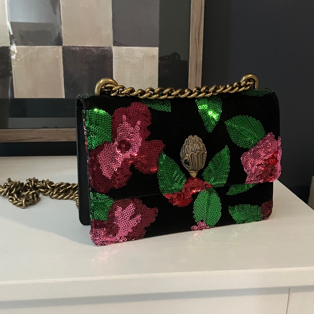 Kurt Geiger Black and Pink Sequin Crossbody Bag